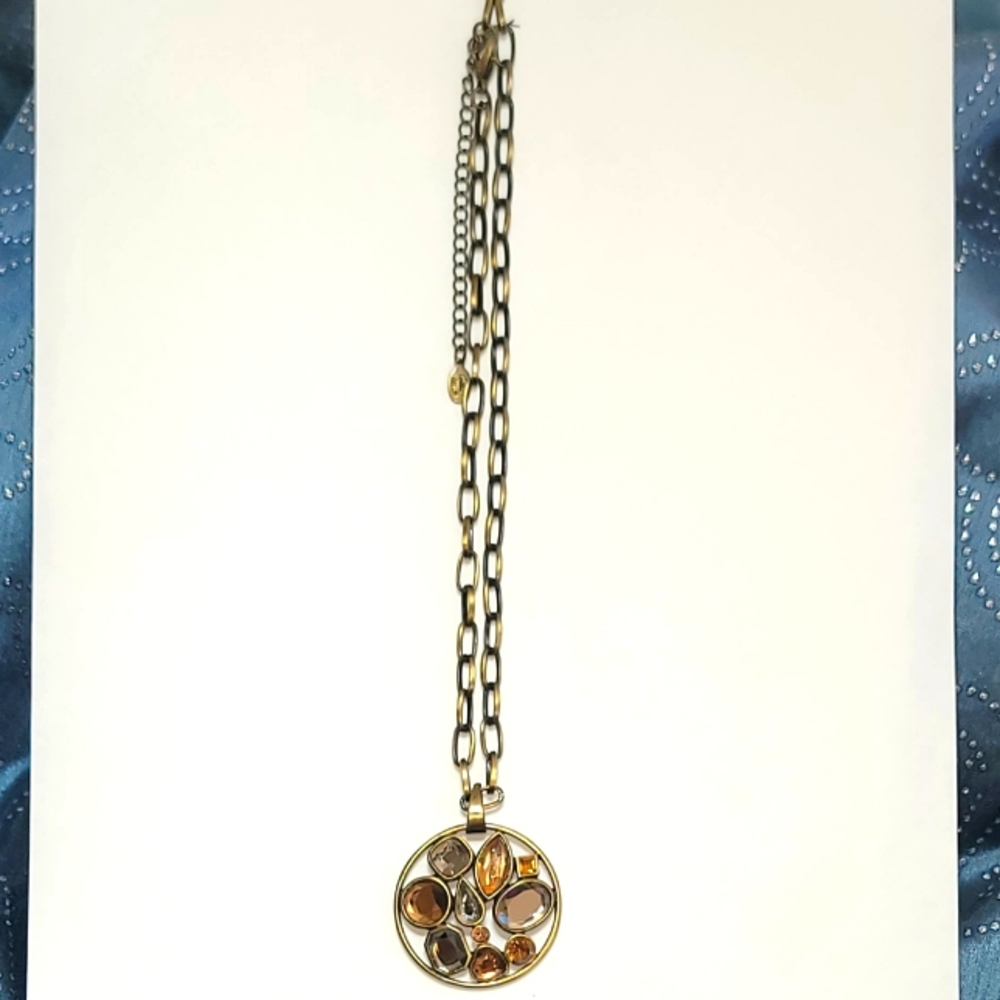 Cookie Lee Oxidized Brass With Multi  Colored Glass Pendant - Picture 2 of 4